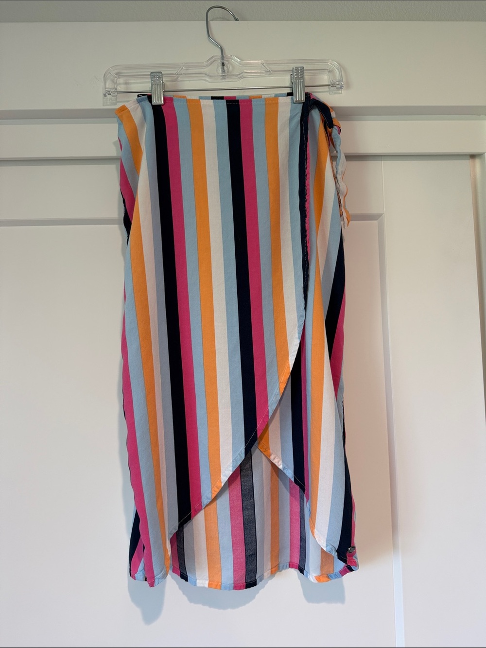 Roxy Striped Wrap Skirt in Pink, Orange & Navy